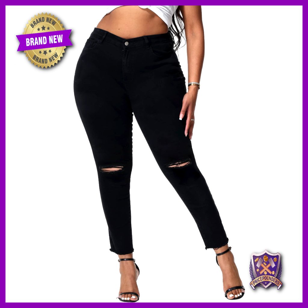 Plus Size High Waisted Skinny Jeans Stretchy Distressed Ankle